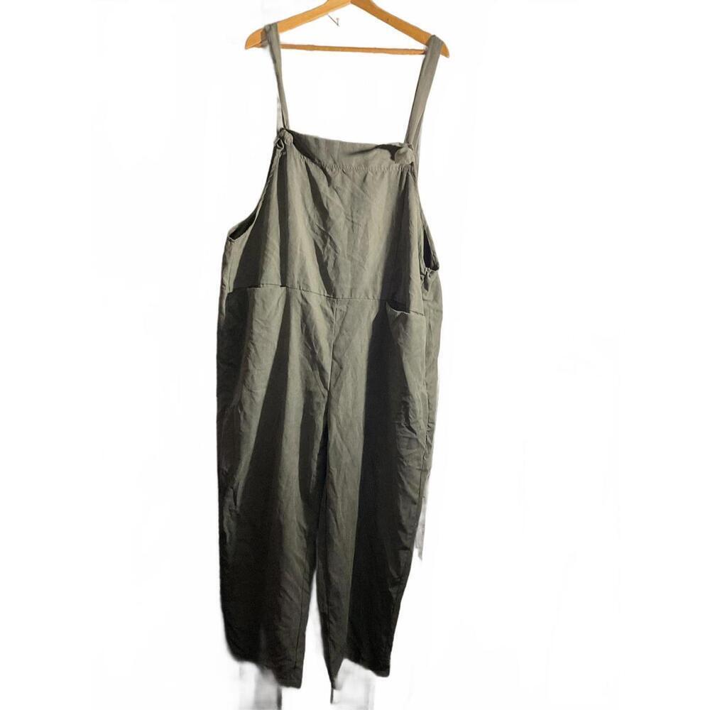 Faux Suede Olive Green Denim Overalls XL
